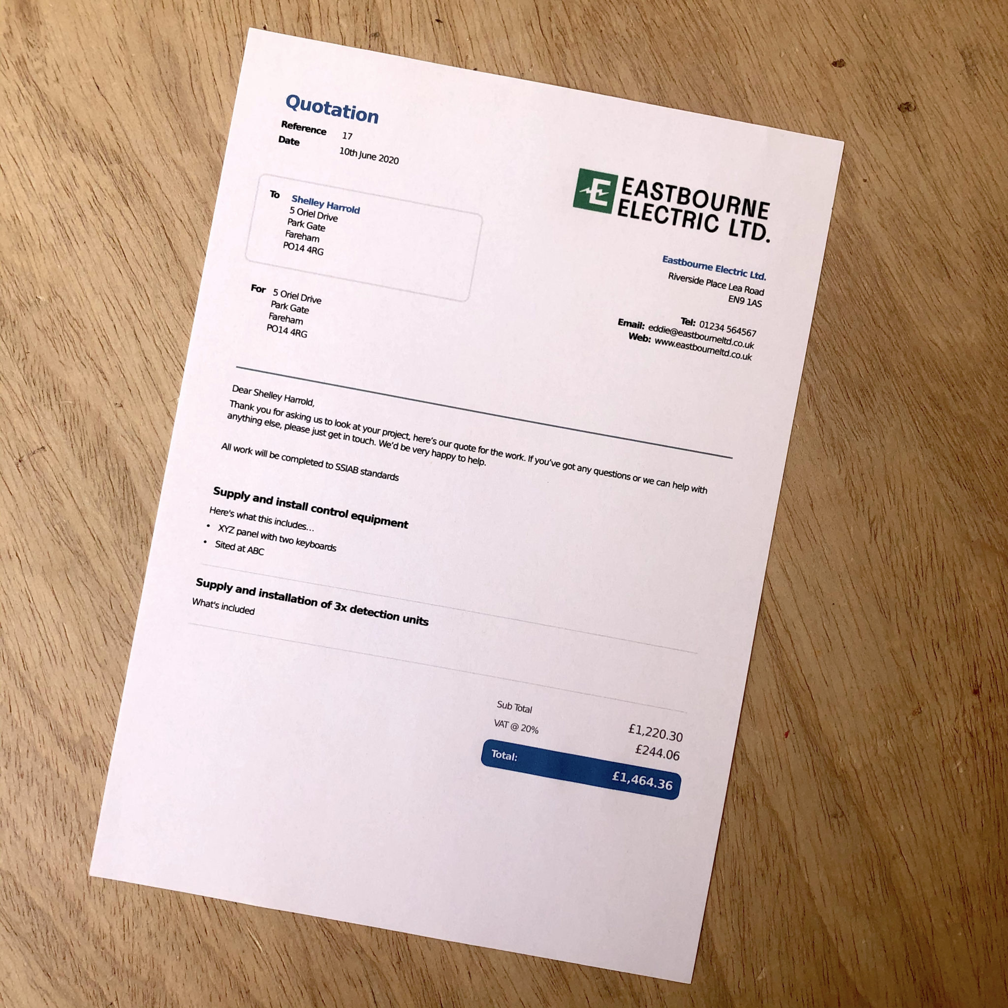 A sample electrical estimate YourTradebase blog